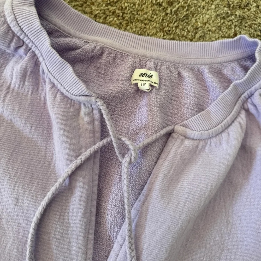 Aerie Easy Street Sweatshirt Lavender V-Neck Oversized Size Small - Picture 10 of 12